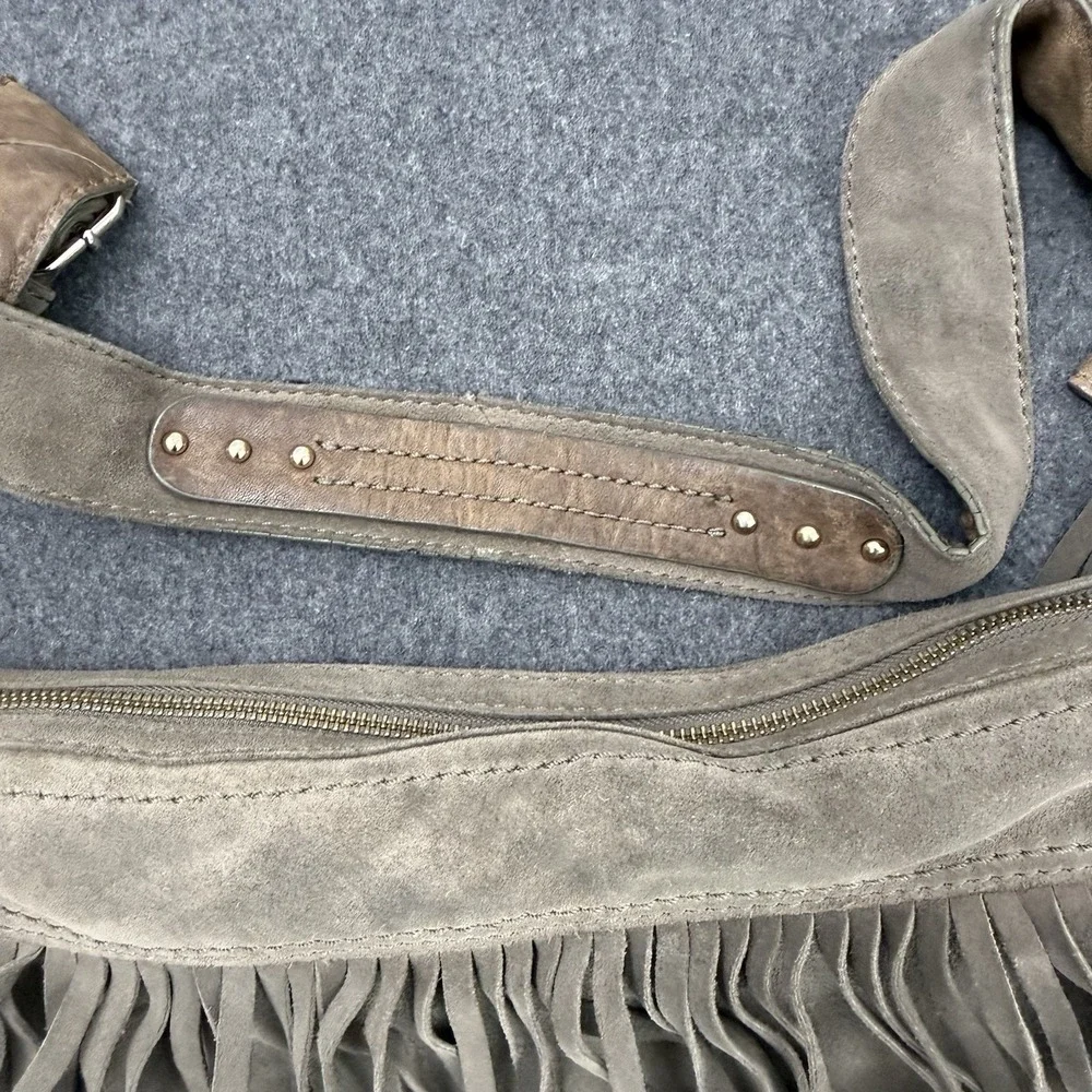 GAP 100% Cow Suede Fringe Hobo Shoulder Bag Boho Western Taupe - Picture 10 of 13